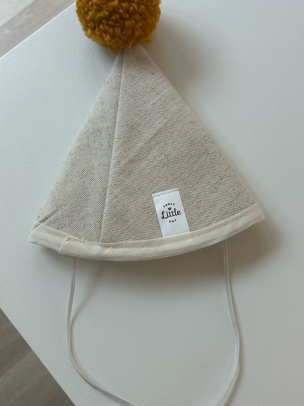 Kids Beige Party Hat with Mustard Pom Pom